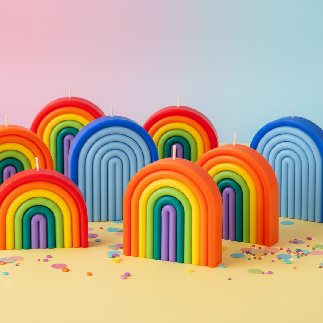 rainbow handmade candle